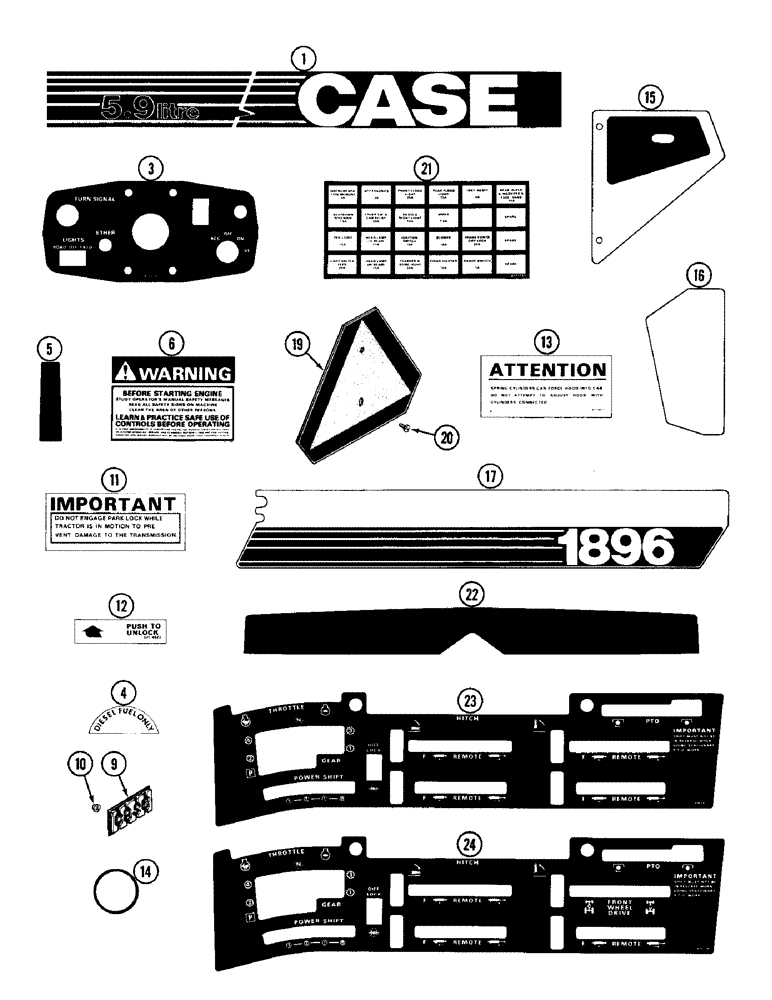 Схема запчастей Case IH 1896 - (9-390) - TRACTOR DECALS, CASE (09) - CHASSIS/ATTACHMENTS