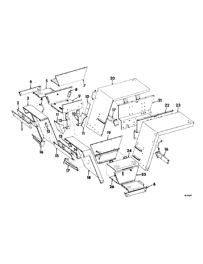 Схема запчастей Case IH 4156 - (A-09) - CHASSIS, RADIATOR AND SHEET METAL, FENDERS, STEPS, SUPPORTS AND CONNECTIONS Chassis, Radiator & Sheet Metal
