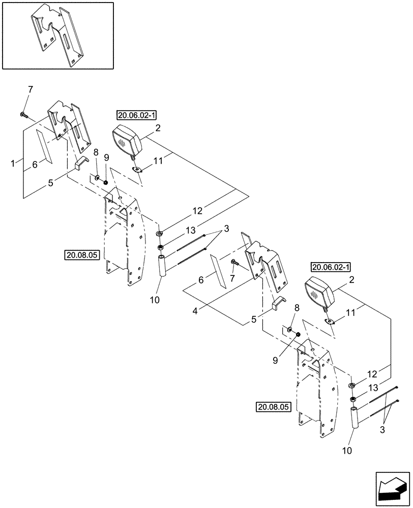 Схема запчастей Case IH HDX122 - (20.06.03[1]) - LIGHT BRACKETS, TY08 & PRIOR (55) - ELECTRICAL SYSTEMS