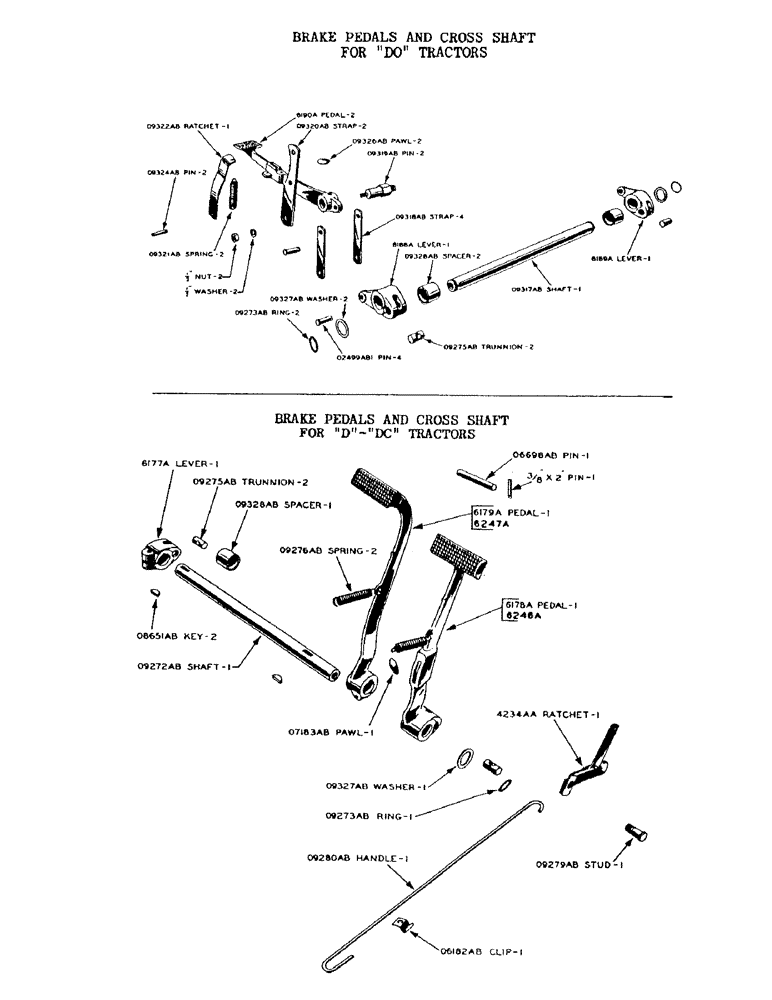 Схема запчастей Case IH D-SERIES - (079) - BRAKE PEDALS AND CROSS SHAFT FOR "DO" TRACTORS, D, DC, DO, DV (07) - BRAKES
