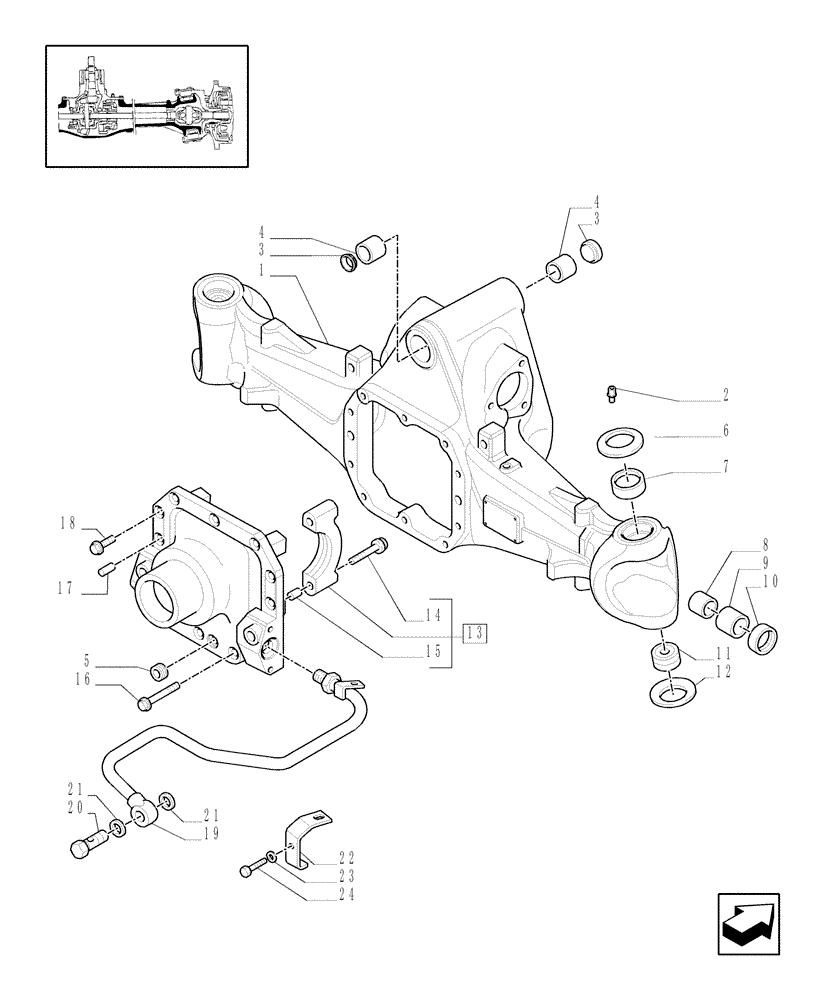 Схема запчастей Case IH JX1075N - (1.40.1/01) - 4WD FRONT AXLE - HOUSING (04) - FRONT AXLE & STEERING
