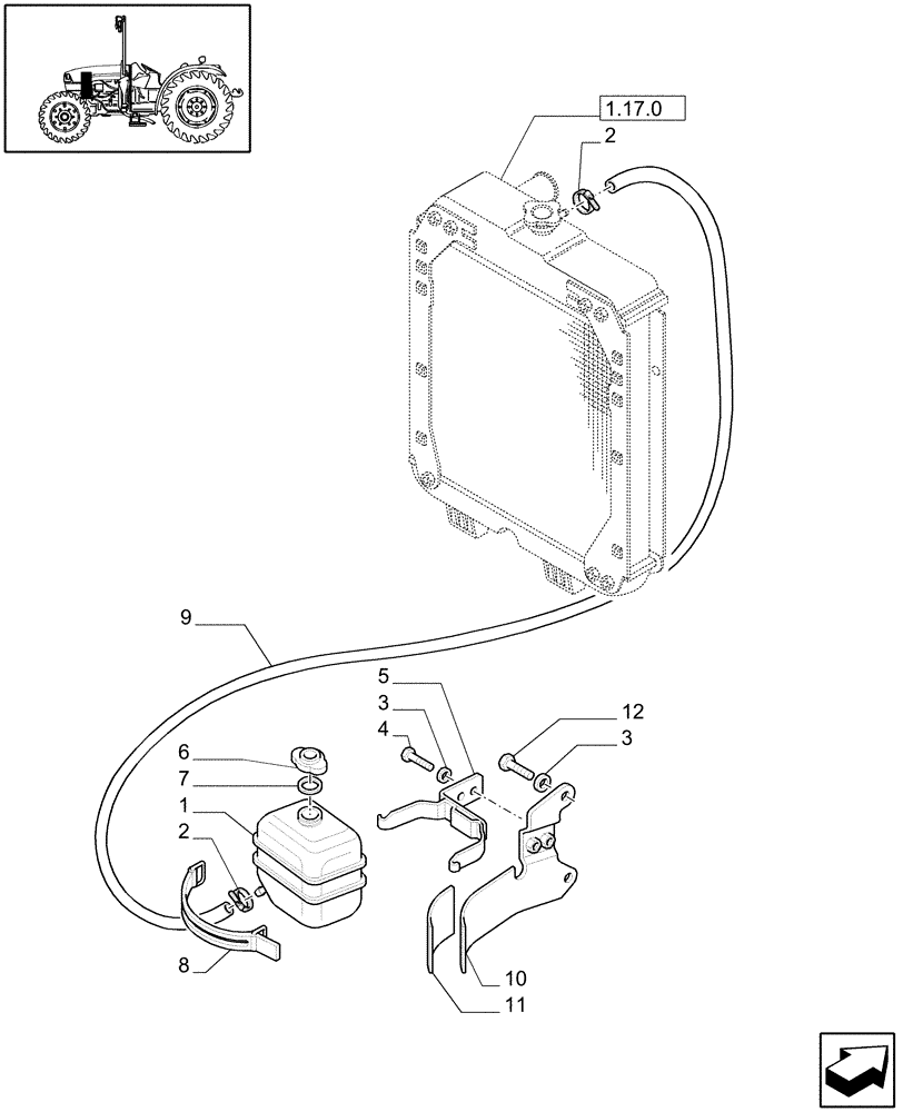 Схема запчастей Case IH JX1075C - (1.17.1) - COOLING EXPANSION TANK (02) - ENGINE EQUIPMENT
