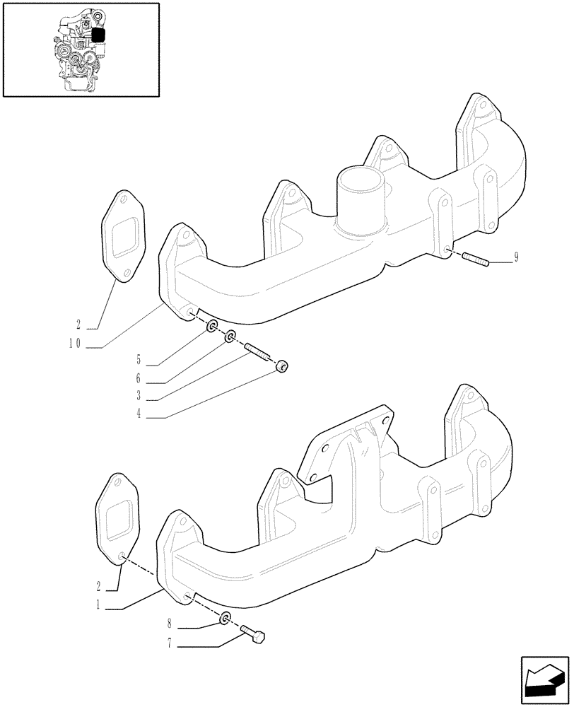 Схема запчастей Case IH JX95 - (0.07.6/05) - (VAR.319-747) TTF MOTOR TIER2 - EXHAUST MANIFOLD (01) - ENGINE