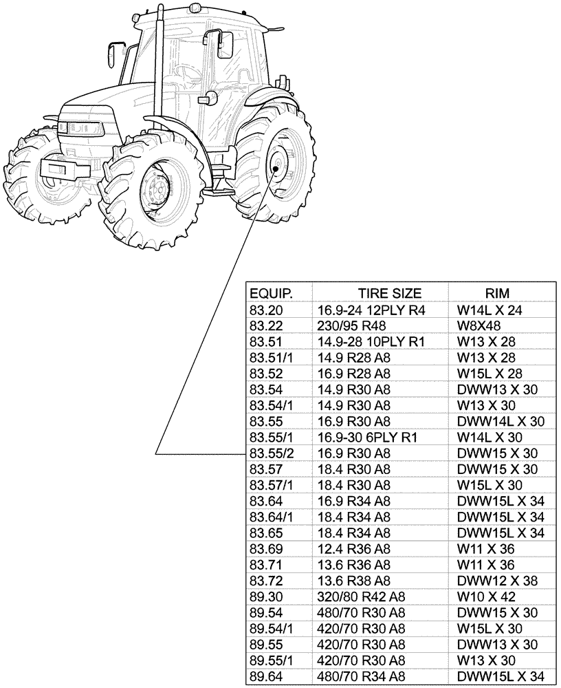 Схема запчастей Case IH JX70 - (80.00[02]) - SEC. 11 - TRACTION (11) - WHEELS/TRACKS