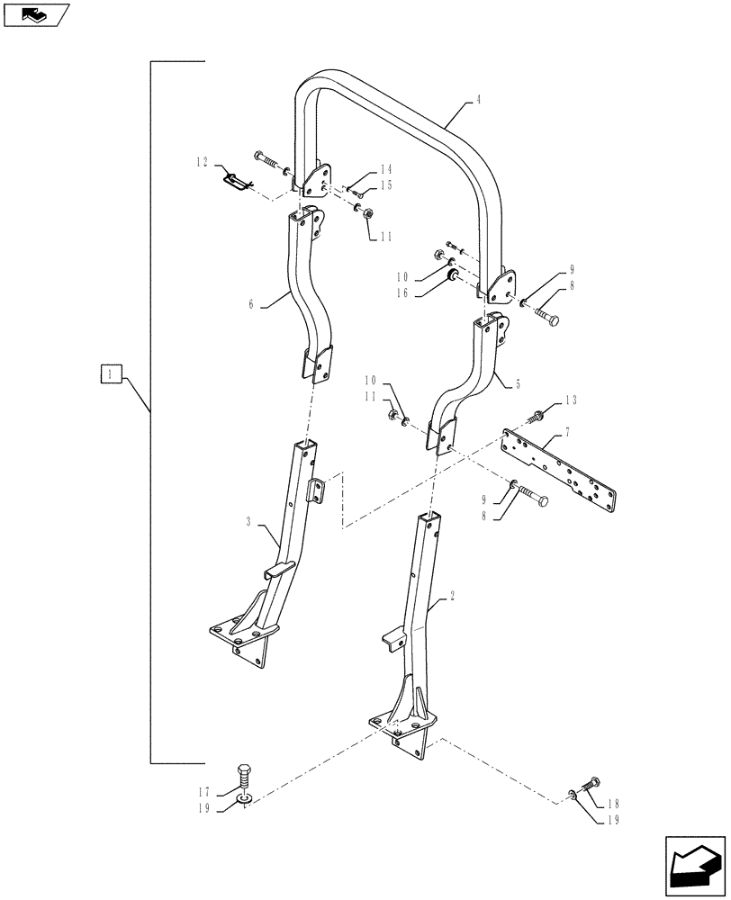 Схема запчастей Case IH FARMALL 40B - (90.114.01) - FOLDABLE ROPS (90) - PLATFORM, CAB, BODYWORK AND DECALS