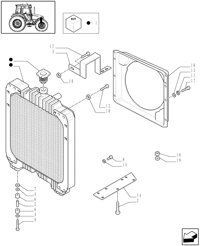 Схема запчастей Case IH JX80 - (1.17.0/01[01A]) - (VAR.641-958) AIR CONDITIONING UNIT - RADIATOR - CAP AND BRACKET - D5834 (02) - ENGINE EQUIPMENT