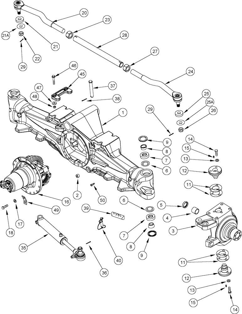 Схема запчастей Case IH MX180 - (05-11) - FRONT AXLE HOUSING, STEERING KNUCKLE AND TIE ROD M.F.D., MX180, MX200, MX220 (05) - STEERING