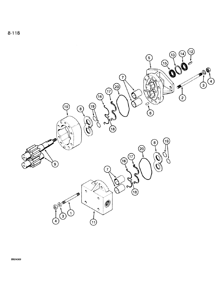 Схема запчастей Case IH 950 - (8-118) - HYDRAULIC PUMP, 1343578C1, 1000 RPM PTO, 12 ROW NARROW, VERTICAL FOLD, 12 &16 ROW NARROW, FRONT FOLD (08) - HYDRAULICS