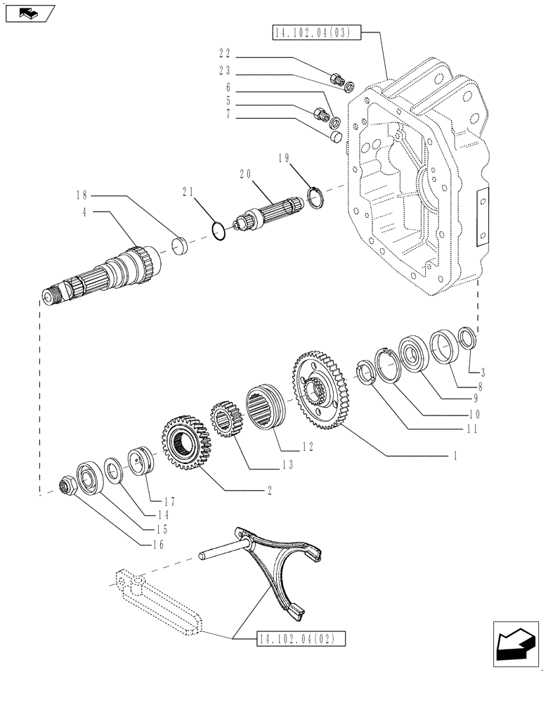 Схема запчастей Case IH MAGNUM 180 - (14.102.04[01]) - PTO 540/1000 RPM, SHAFT & GEARS, WITH POWERSHIFT TRANSMISSION (14) - MAIN GEARBOX & DRIVE