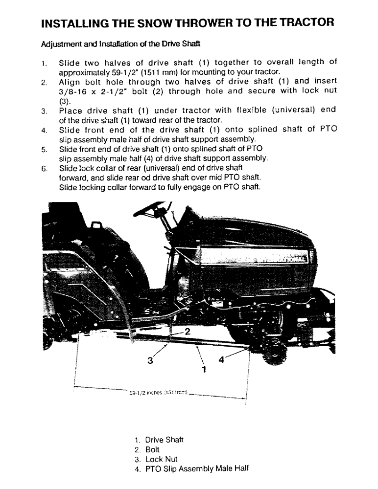 Схема запчастей Case IH ST54 - (12) - INSTALLING THE SNOW THROWER TO THE TRACTOR, CONTINUED, ADJUSTMENT & INSTALLATION OF THE DRIVE SHAFT 