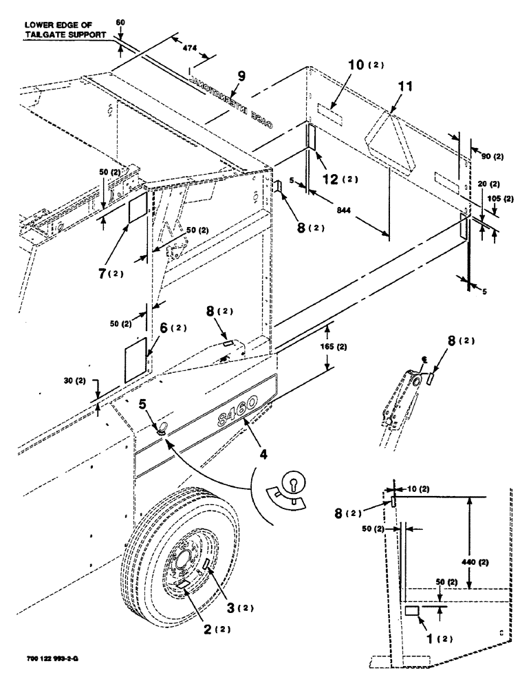 Схема запчастей Case IH 8460 - (9-04) - DECALS AND LOCATION DIAGRAM, REAR Decals & Attachments