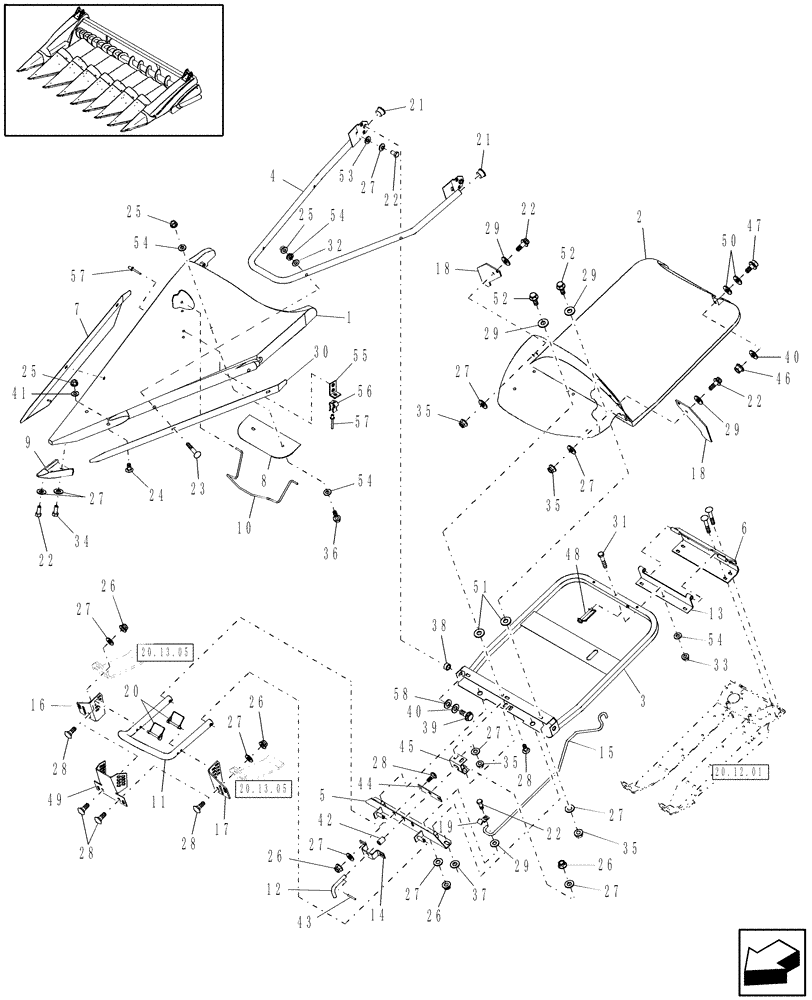 Схема запчастей Case IH 2408-22 - (20.13.01[1]) - INNER DIVIDERS, NARROW, 20", 22", 30" & 70CM (58) - ATTACHMENTS/HEADERS
