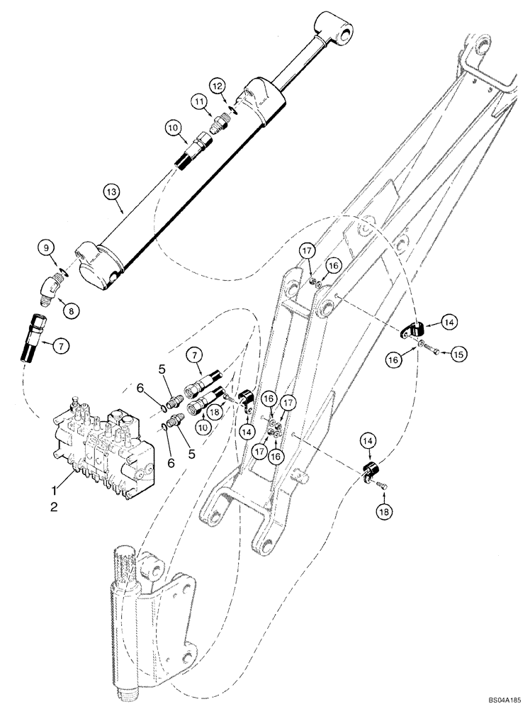 Схема запчастей Case IH 70XT - (08-33) - HYDRAULIC SYSTEM - BACKHOE DIPPER CYLINDER (D100) (08) - HYDRAULICS