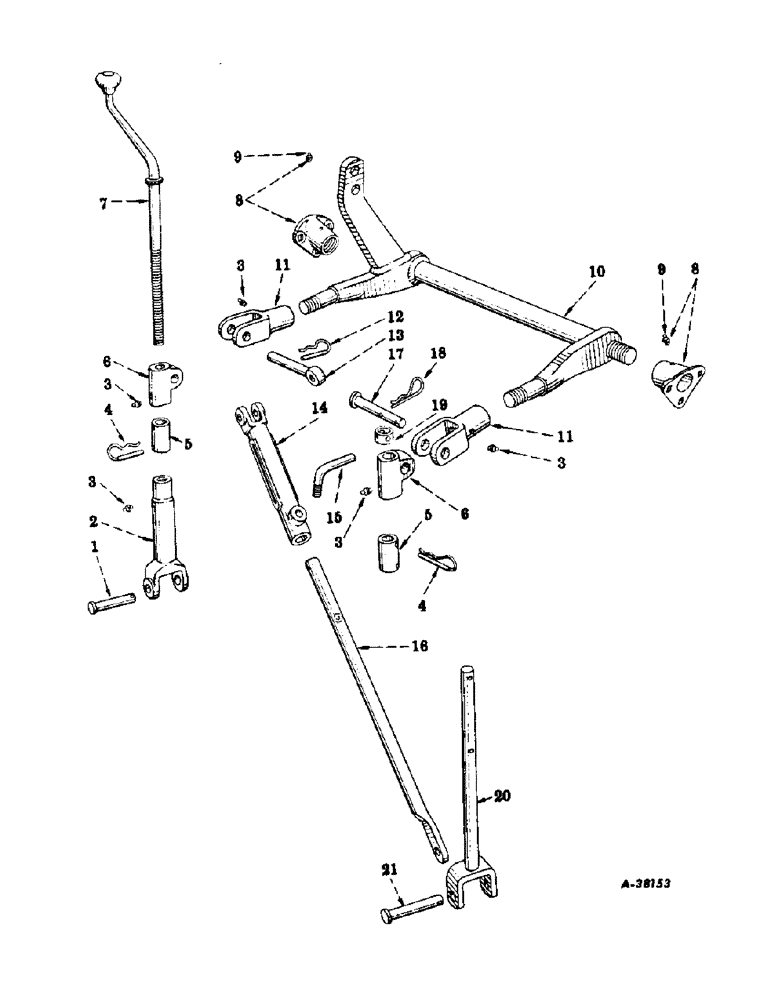 Схема запчастей Case IH SUPER A - (282) - ATTACHMENTS, FAST-HITCH, FARMALL SUPER A & A-1, ROCKSHAFT, LEVELING SCREW, LATERAL AND LOCKING LINK Attachments