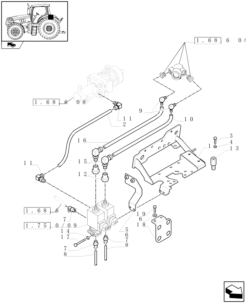 Схема запчастей Case IH PUMA 155 - (1.68.6[07]) - PNEUMATIC TRAILER BRAKE - CONTROL VALVE AND RELEVANT PARTS (VAR.332727-332737-332739) (05) - REAR AXLE