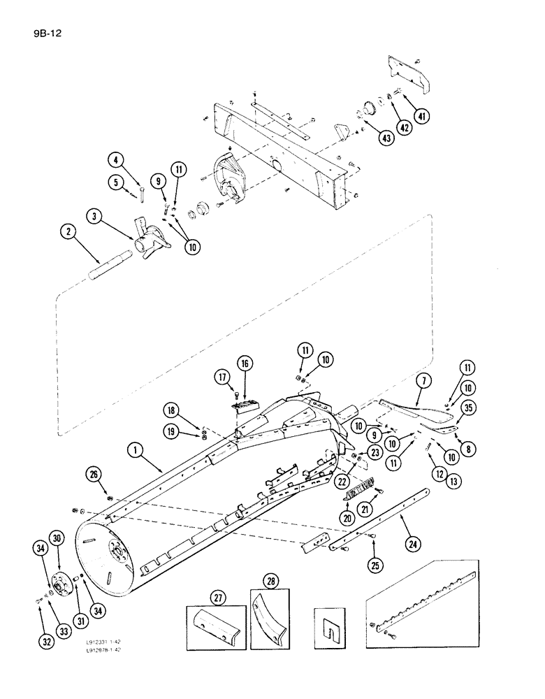 Схема запчастей Case IH 1640 - (9B-12) - ROTOR, GRAIN AND CORN (14) - ROTOR, CONCANVES & SIEVE
