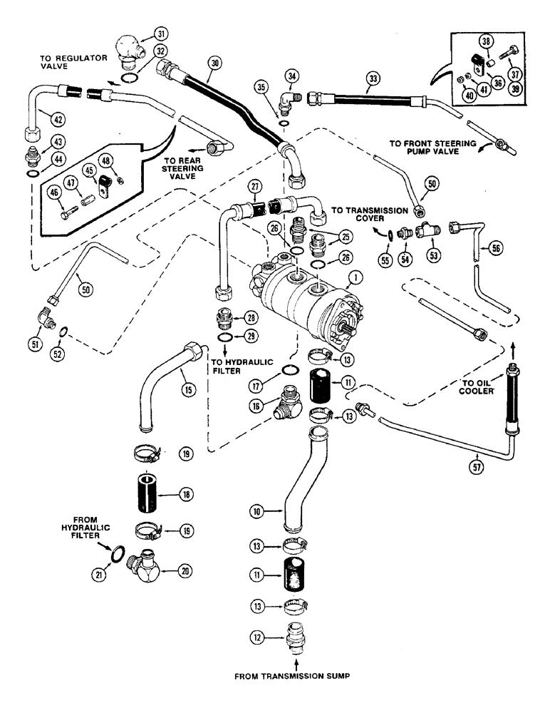 Схема запчастей Case IH 2470 - (310) - HYDRAULIC PUMP AND CIRCUITRY, WITHOUT PTO, PRIOR TO TRANSMISSION SERIAL NO. 10025257 (08) - HYDRAULICS