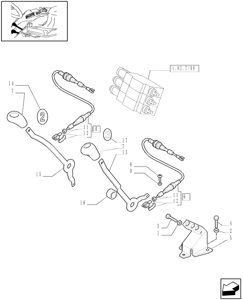 Схема запчастей Case IH JX1085C - (1.92.82/08) - (VAR.195) 3 REAR REMOTE VALVES FOR MDC - LEVERS AND KNOBS (10) - OPERATORS PLATFORM/CAB
