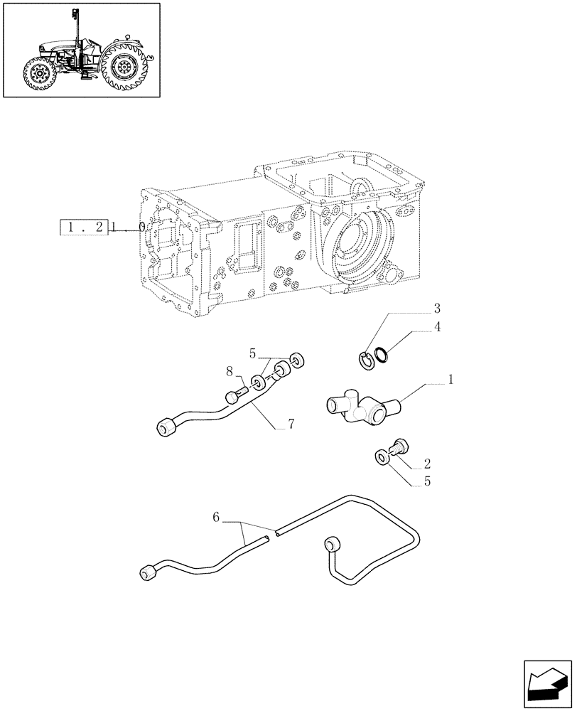 Схема запчастей Case IH JX1075C - (1.28.8/04[01A]) - (VAR.278-296) NA - 16X16 (30 KM/H) P.SHUTT. W/OIL COOLER - OIL FILTER, UNIONS - D5723 (03) - TRANSMISSION