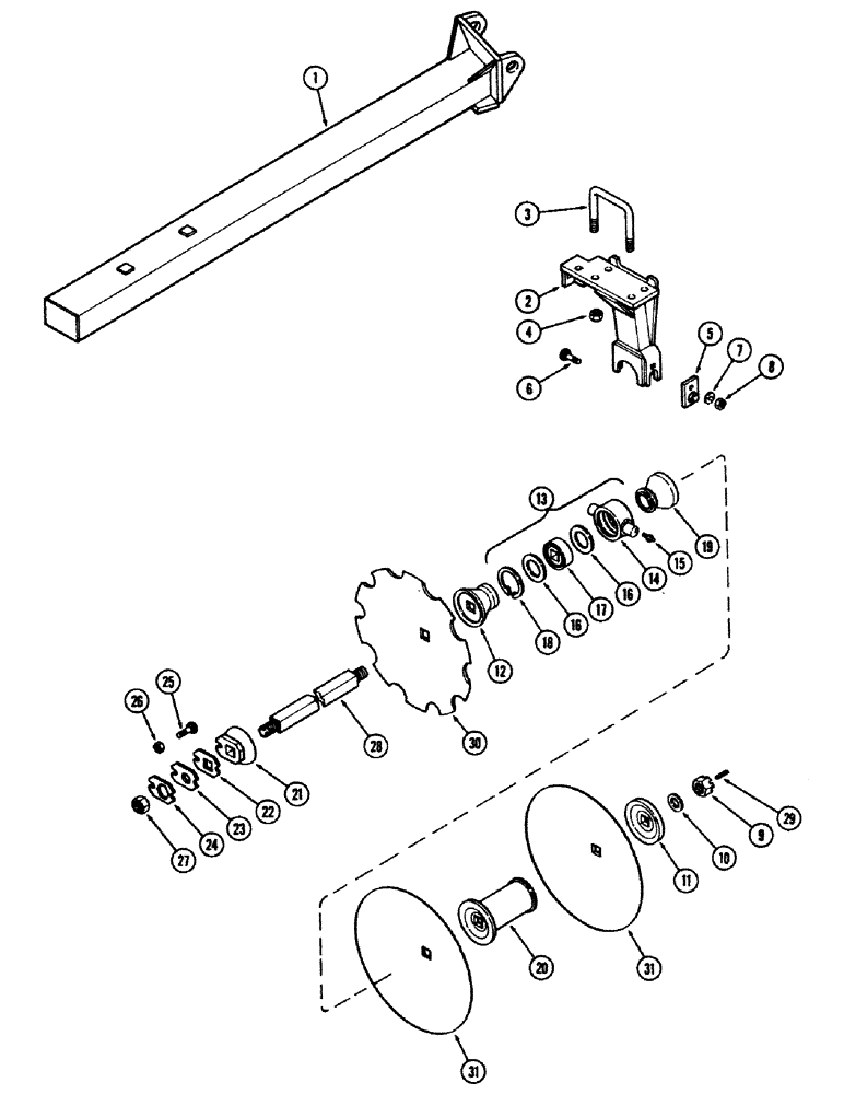 Схема запчастей Case IH E30 - (044) - FRONT RIGHT WING GANG, 9 INCH (228.6 MM) SPACING, MODEL 9-360 