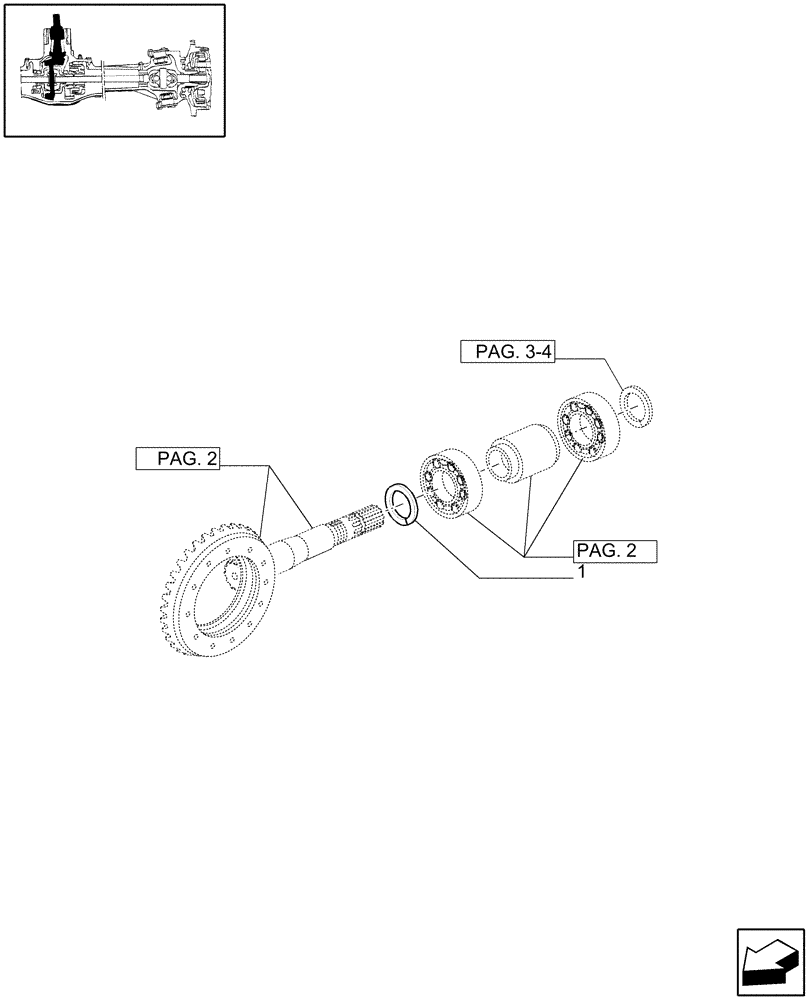 Схема запчастей Case IH JX1070C - (1.40.3/06[02]) - (VAR.325-692) FRONT AXLE W/LIMITED SLIP DIFF, L/FRONT BRAKES (30 KM/H) - BEVEL GEAR/PINION SET (04) - FRONT AXLE & STEERING