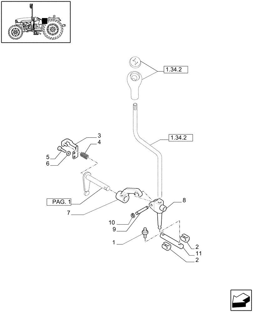 Схема запчастей Case IH JX1075C - (1.29.1/10[02]) - (VAR.007) NA PACKAGE - REVERSER CONTROL TRANSM. LEVER TIE-ROD AND ROD (03) - TRANSMISSION