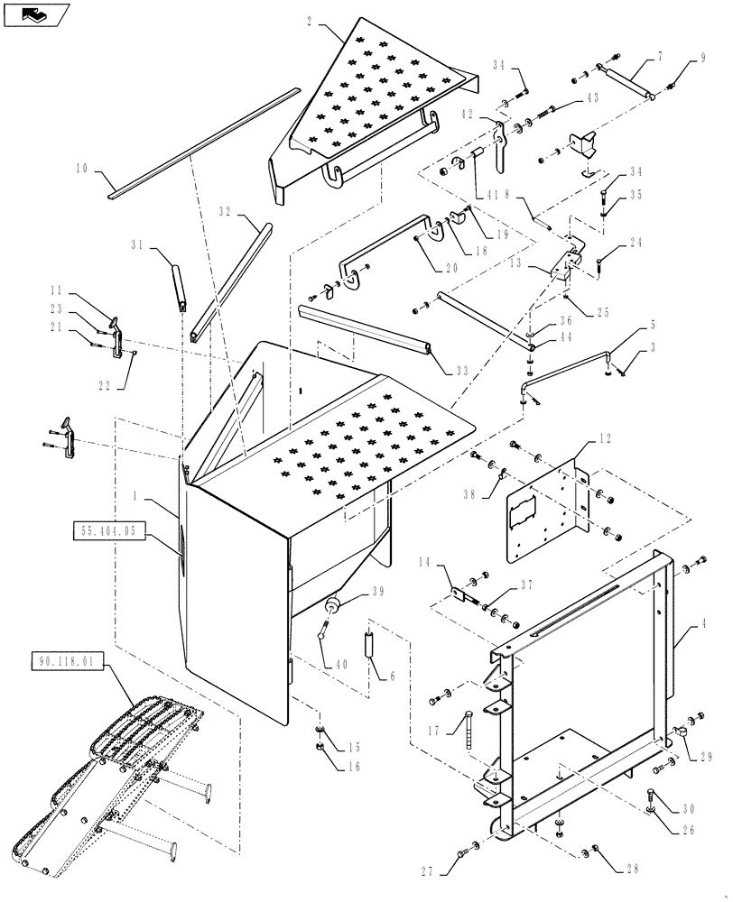 Схема запчастей Case IH TITAN 3530 - (90.118.02) - LADDER STORAGE BOX, LEFT SIDE (90) - PLATFORM, CAB, BODYWORK AND DECALS
