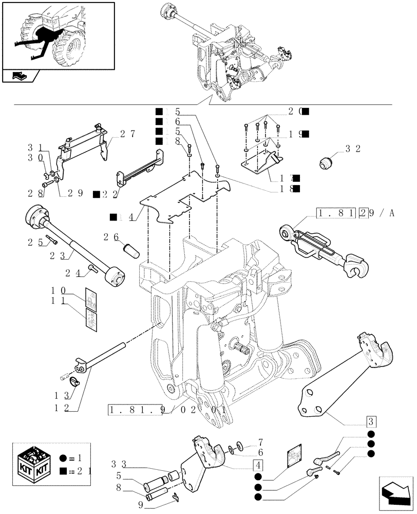 Схема запчастей Case IH PUMA 165 - (1.81.9/02[05]) - (VAR.089) FRONT HPL WITH PTO, LESS AUX. COUPLERS - LINK AND ARMS - C6726 (07) - HYDRAULIC SYSTEM