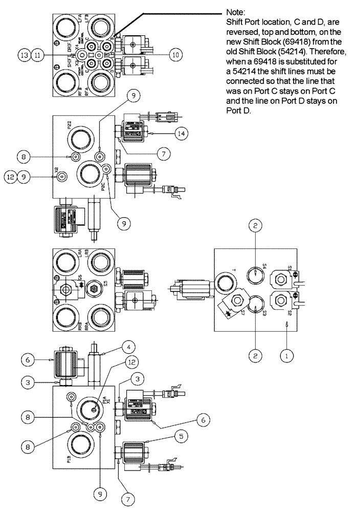 Схема запчастей Case IH PATRIOT NT - (06-009) - SHIFT BLOCK (NEW) - REPLACEMENT PARTS (FACTORY INSTALLED ON PATRIOTS SERIAL # 1883 AND UP.) Hydraulic Plumbing