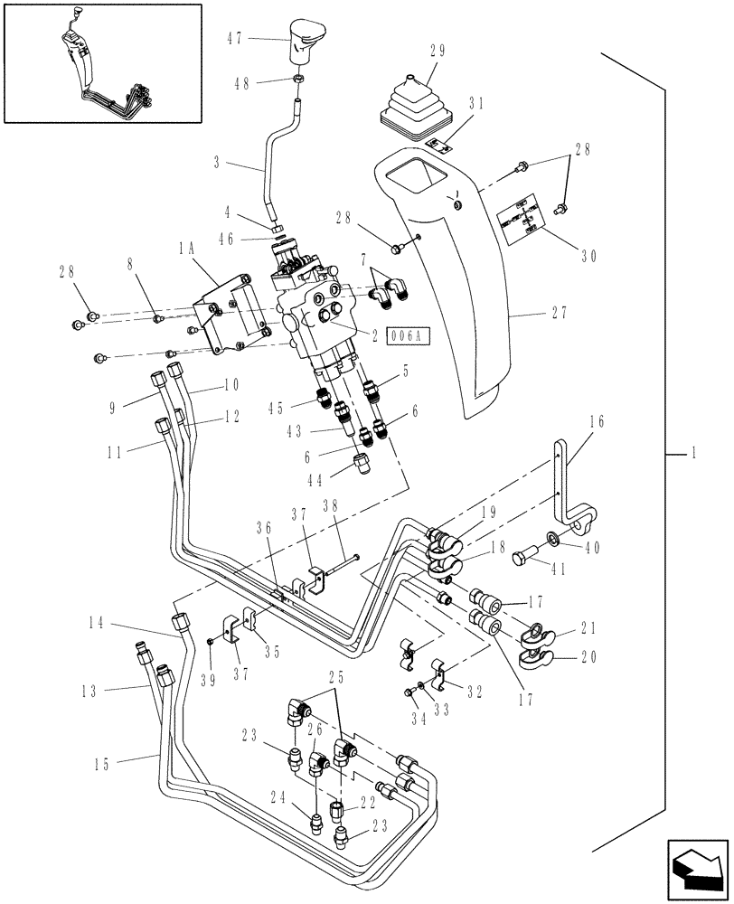 Схема запчастей Case IH L360 - (006) - MID-MOUNT HYDRAULIC CONTROL VALVE KIT, 2-SPOOL W/ROPS - 710440046 