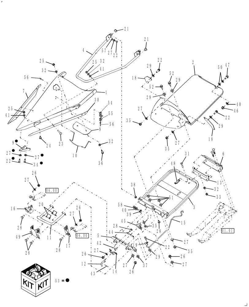 Схема запчастей Case IH 2208 - (09.01[1]) - INNER DIVIDERS, NARROW (58) - ATTACHMENTS/HEADERS
