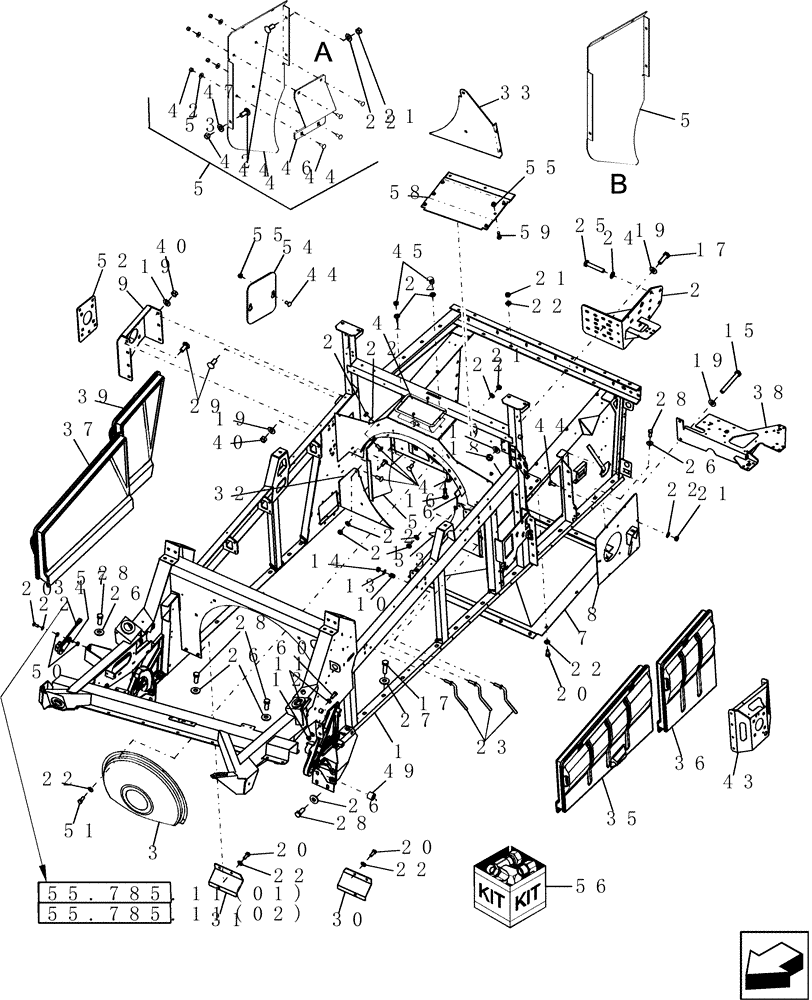 Схема запчастей Case IH 7010 - (39.100.05[01]) - FRAME, THRESHING - 7010/8010 (39) - FRAMES AND BALLASTING