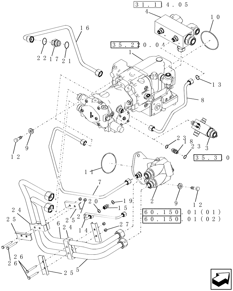 Схема запчастей Case IH 9010 - (35.204.01[01]) - CVT FEEDER / HEADER DRIVE - PRIOR TO PIN HAJ202001 - 7010/8010 (35) - HYDRAULIC SYSTEMS