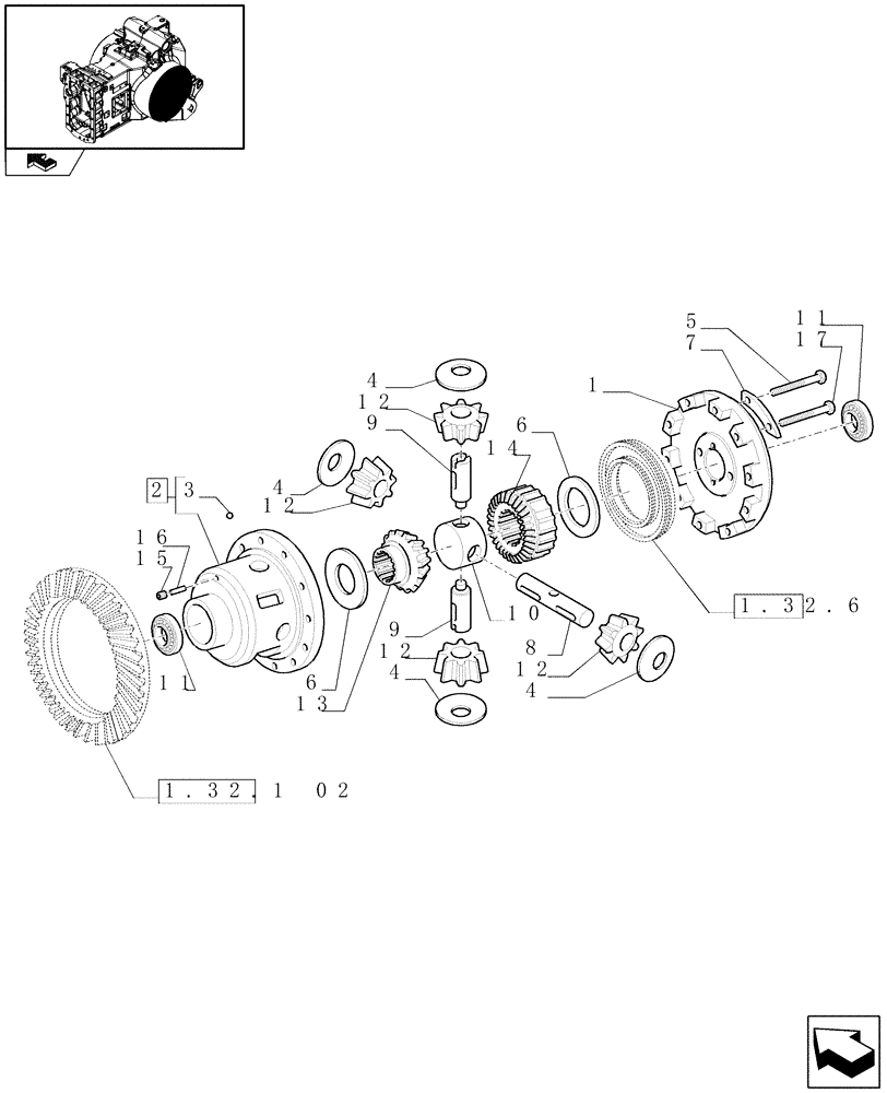 Схема запчастей Case IH PUMA 210 - (1.32.4) - DIFFERENTIAL GEARS (03) - TRANSMISSION