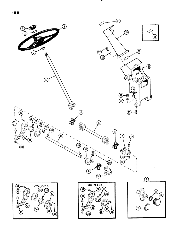 Схема запчастей Case IH 830-SERIES - (188) - STEERING GEAR LINKAGE, GENERAL PURPOSE MODELS (05) - STEERING