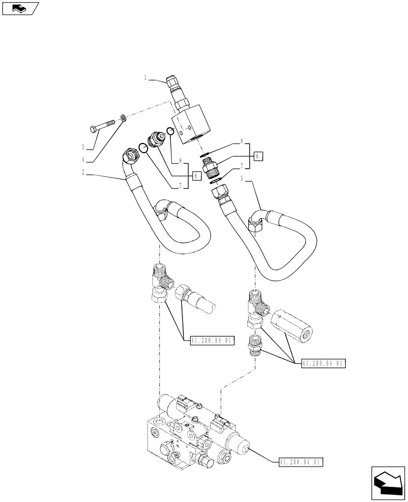 Схема запчастей Case IH PUMA 200 - (41.200.04[02]) - AUTO GUIDANCE SYSTEM READY FOR ARM REST MOUNTED SCREEN - VALVES AND PIPES (VAR.743348 / 743610; VAR.728190) (41) - STEERING