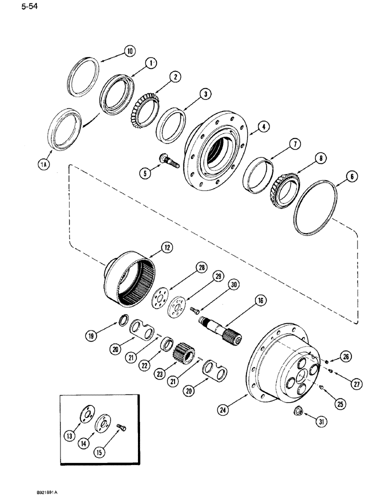 Схема запчастей Case IH 7110 - (5-54) - FRONT AXLE PLANETARIES AND HUB, MFD TRACTOR, FOUR PIN PLANETARY (05) - STEERING