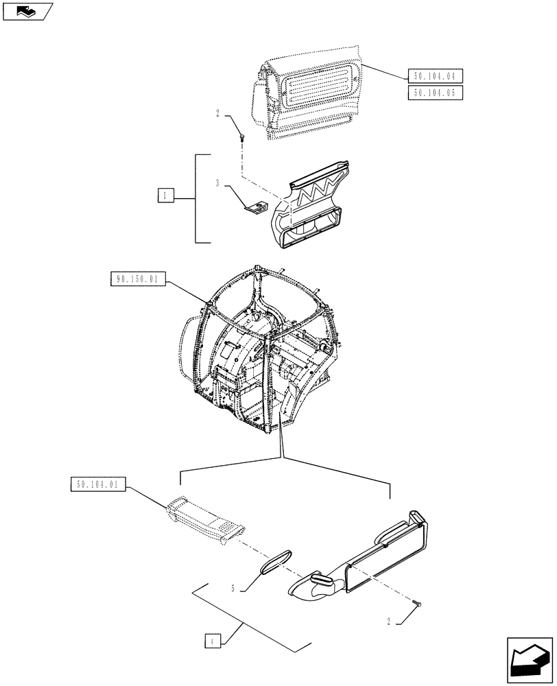 Схема запчастей Case IH PUMA 145 - (50.104.02) - HEATING/AIR CONDITIONING - VENTILATION DUCTS (50) - CAB CLIMATE CONTROL