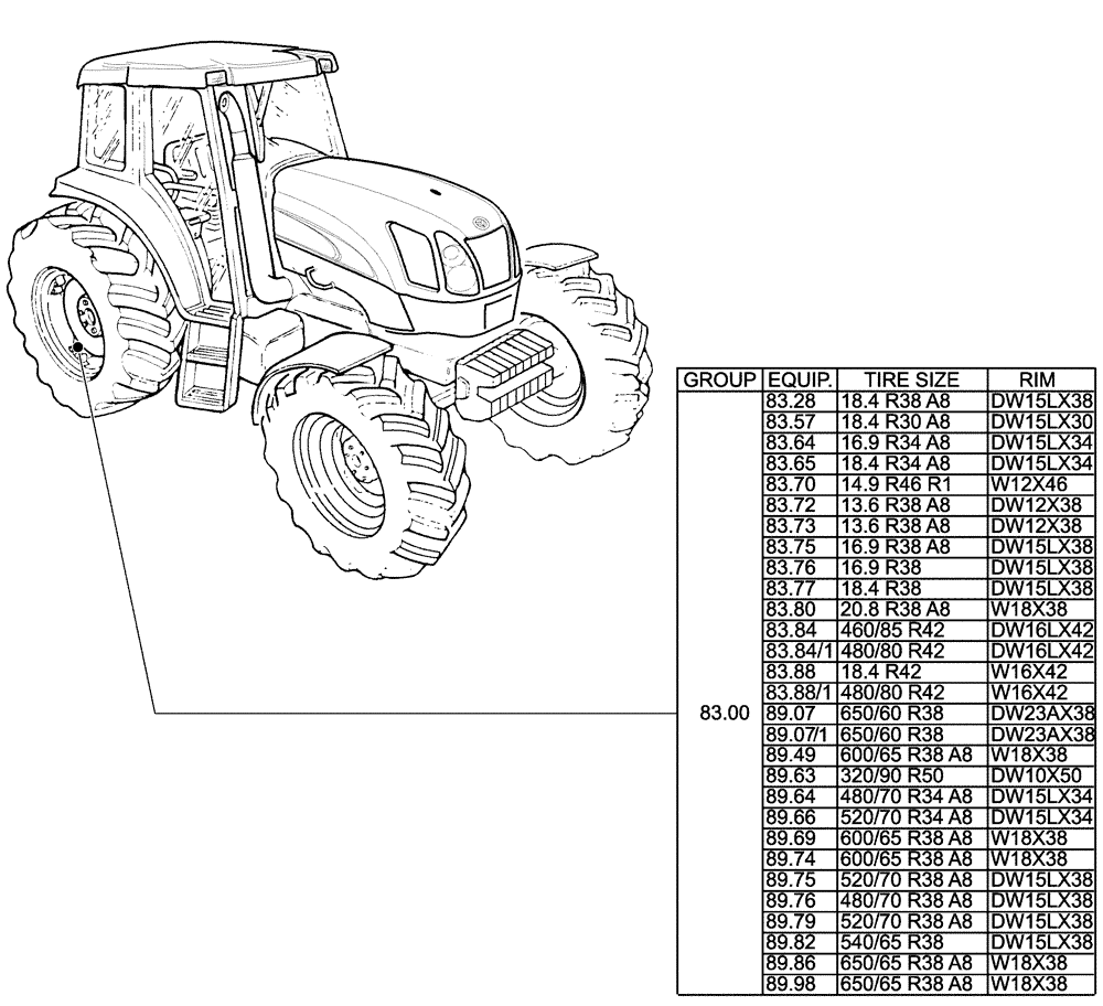 Схема запчастей Case IH MAXXUM 110 - (SEC. 11[02]) - WHEELS / TRACKS (00) - GENERAL