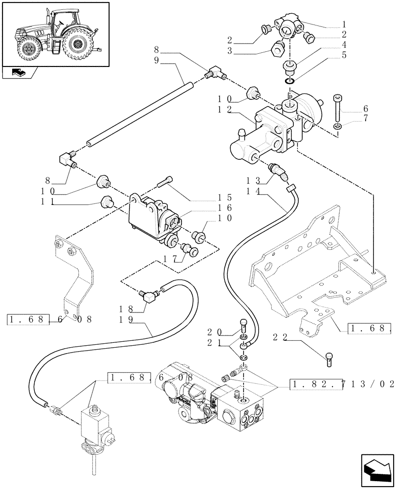Схема запчастей Case IH PUMA 165 - (1.68.6[09]) - (VAR.169-170-171-178-385-385/1) PNEUMATIC TRAILER BRAKE - CONTROL VALVE AND RELEVANT PARTS (05) - REAR AXLE