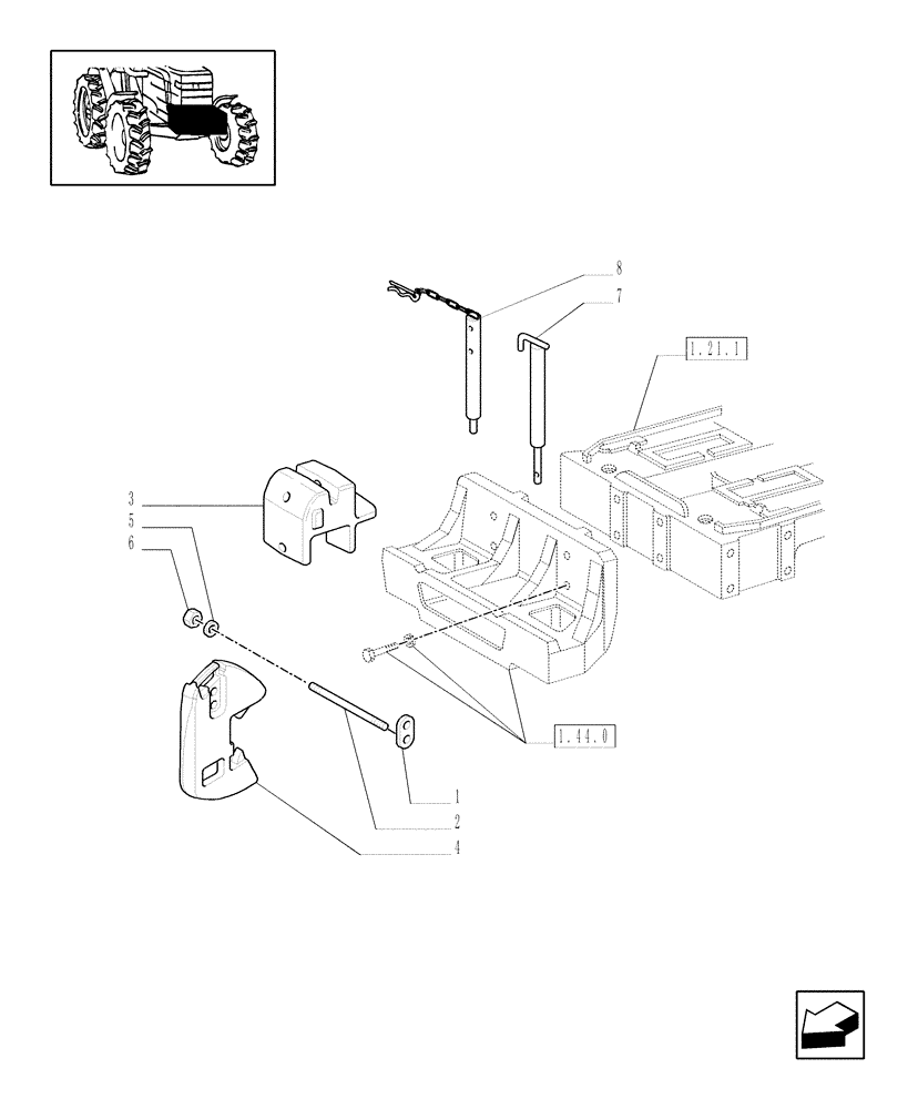 Схема запчастей Case IH JX90U - (1.44.0/01) - (VAR.240-241-242-243) FRONT SUPPORT AND BALLAST (04) - FRONT AXLE & STEERING