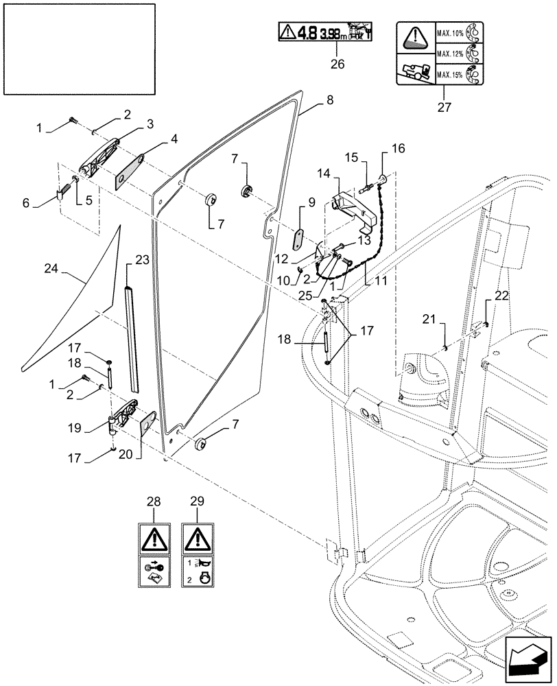 Схема запчастей Case IH 9230 - (90.154.05) - CAB DOOR, R.H. (90) - PLATFORM, CAB, BODYWORK AND DECALS