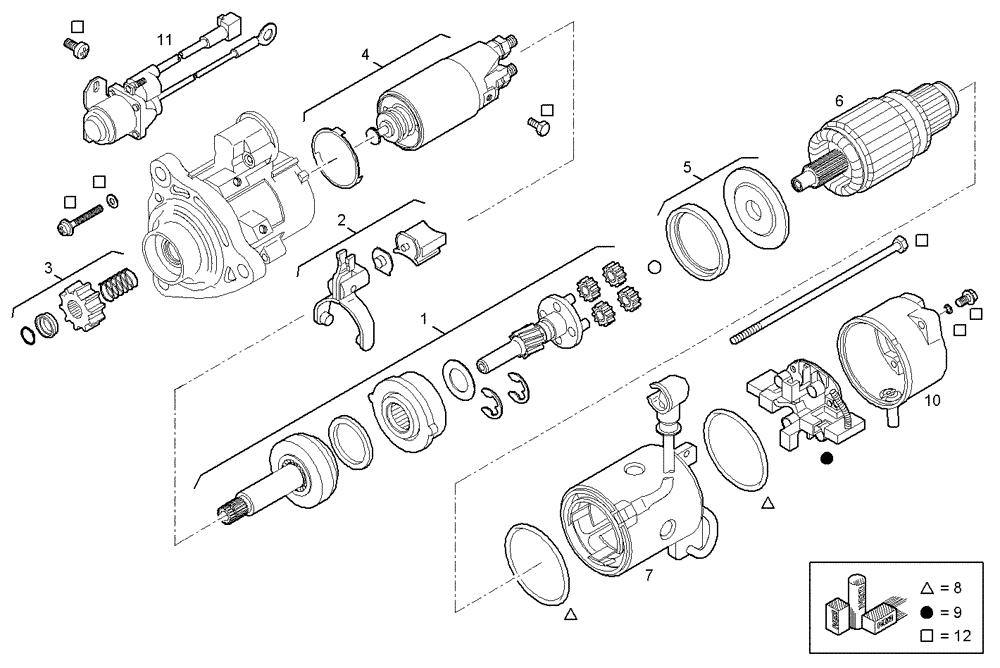 Схема запчастей Case IH F3BE0684A B002 - (3630.053) - STARTER MOTOR (COMPONENTS) 