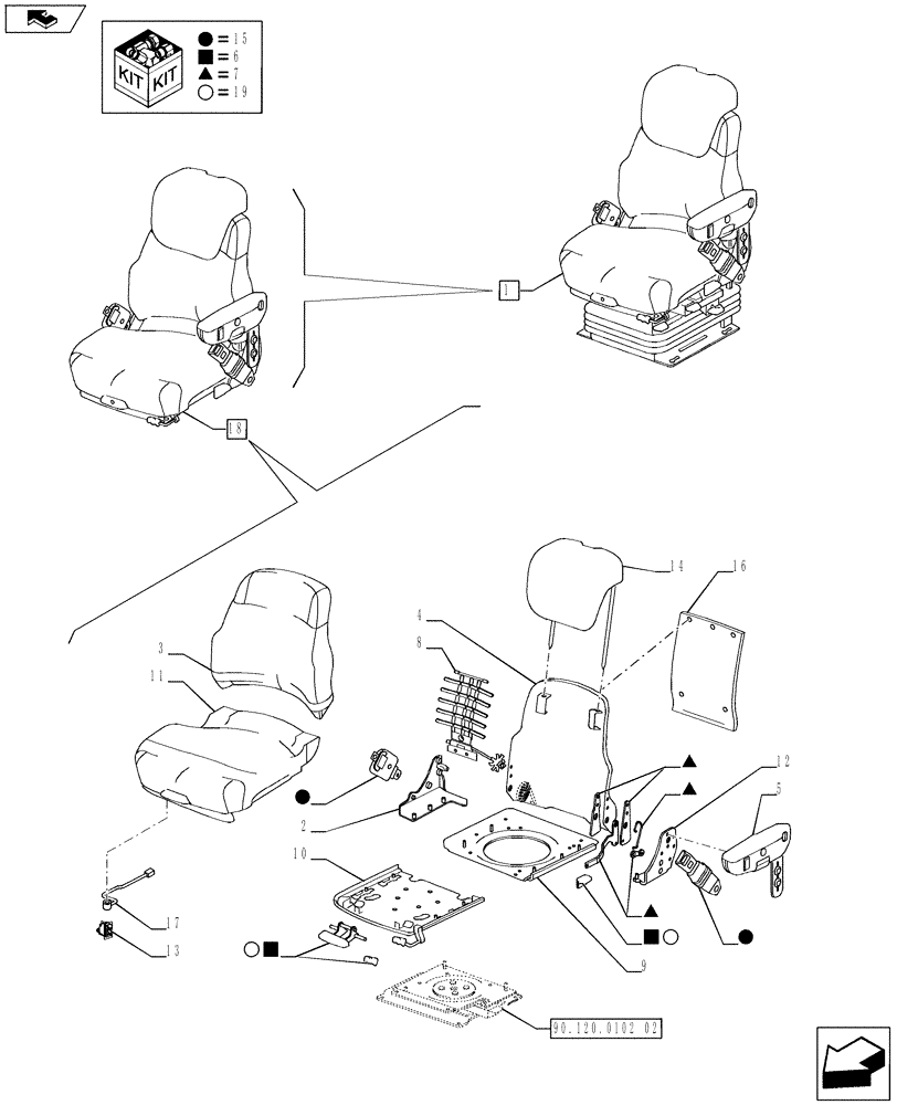 Схема запчастей Case IH PUMA 185 - (90.120.0102[01]) - DELUXE AIR SEAT WITH REELING SEAT BELT - BREAKDOWN (VAR.720963) (90) - PLATFORM, CAB, BODYWORK AND DECALS