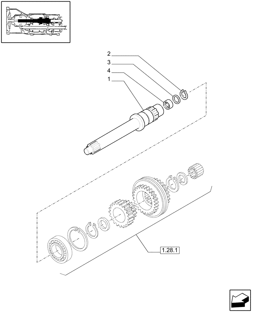 Схема запчастей Case IH JX1085C - (1.28.1/04[01]) - (VAR.270) DUAL COMMAND (2 SPS) 32X16 (30KM/H) WITH HEAT EXCHANGER AND ADJ.COLUMN - CLUTCH SHAFT (03) - TRANSMISSION
