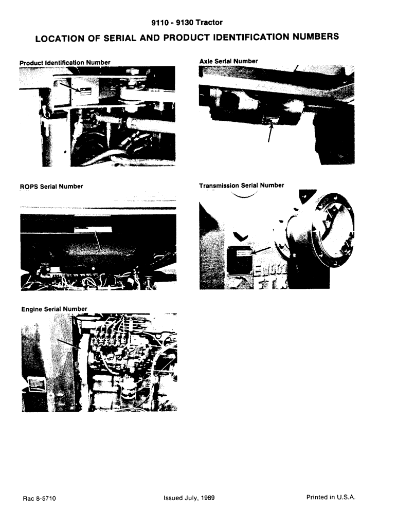 Схема запчастей Case IH 9130 - (1-02) - LOCATION OF SERIAL AND PRODUCT IDENTIFICATION NUMBERS (00) - PICTORIAL INDEX