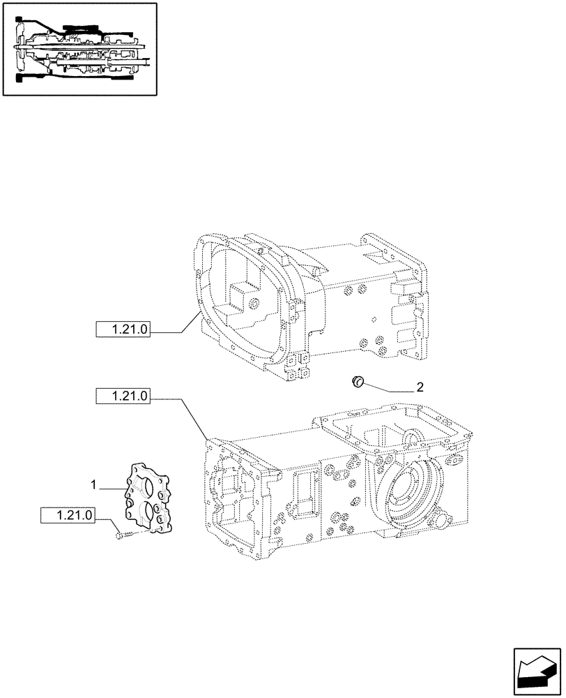 Схема запчастей Case IH JX1070C - (1.21.0/01) - (VAR.138) NA - 8X8 (30KM/H) P. SHUTTLE FOR ADJUSTABLE COLUMN WITHOUT CAB - COVER (03) - TRANSMISSION