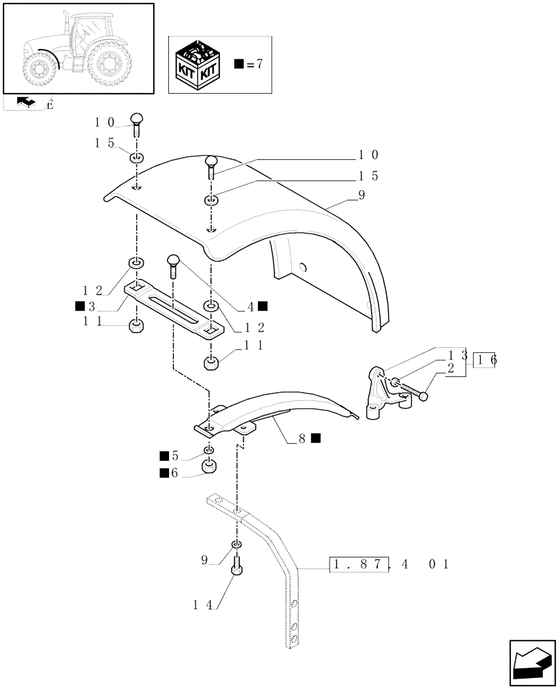 Схема запчастей Case IH PUMA 210 - (1.87.4[02]) - (VAR.497-575) DYNAMIC FRONT FENDERS - FENDERS AND BRACKETS (08) - SHEET METAL