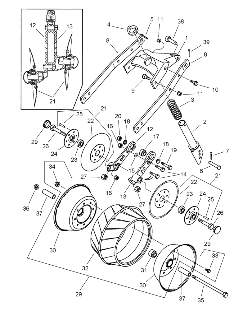 Схема запчастей Case IH 1200PT - (L.10.F[32]) - PRESS WHEEL & COVERING DISC, WITH RH LEADING DISC OPENER (LH SIDE OF PLANTER, BSN CBJ0001596) L - Field Processing