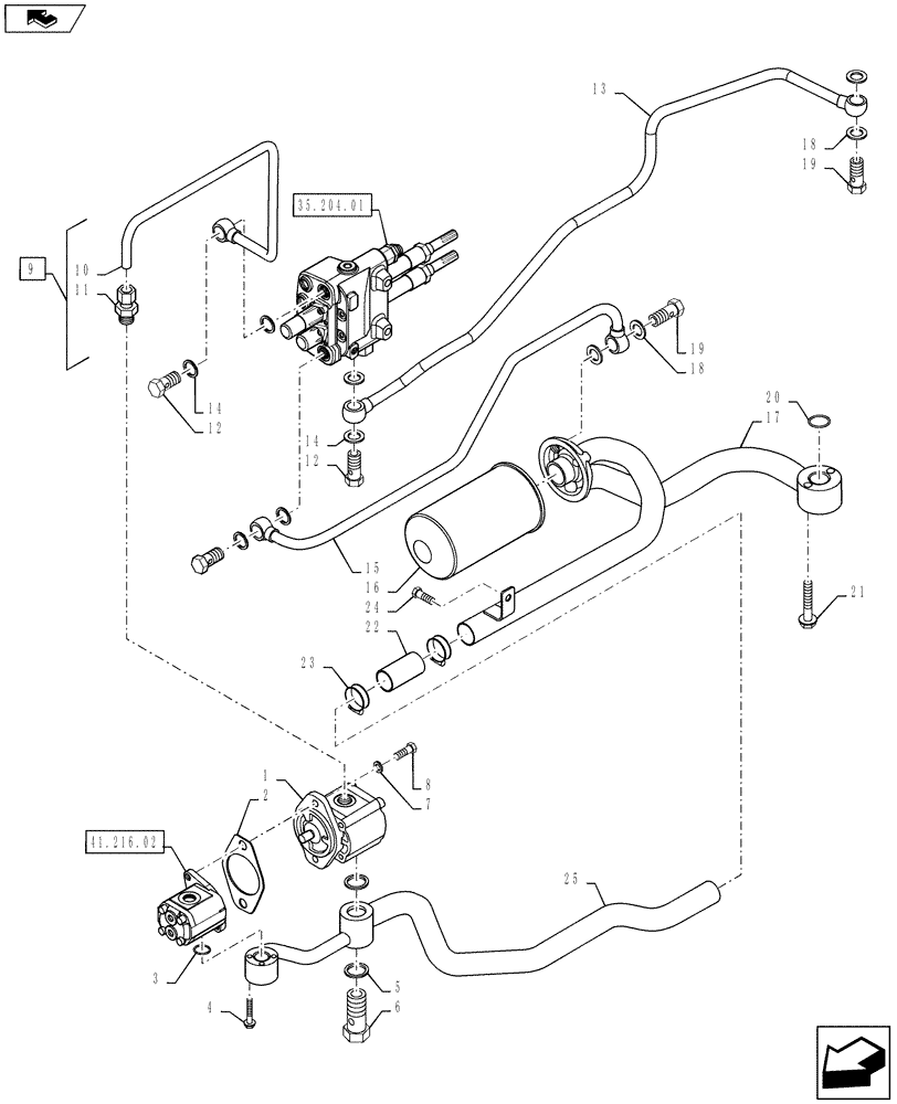 Схема запчастей Case IH FARMALL 50B - (35.204.02) - HYDRAULIC LINES, FILTER & SUCTION FILTER W/O AUXILIARY - 16X16, MECHANICAL (35) - HYDRAULIC SYSTEMS